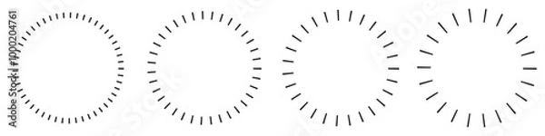 Obraz Dashed and dotted line rippled radial rounded circle in 4 variations illustration. Vector icons in flat style