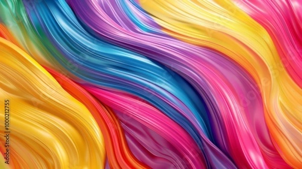 Fototapeta Abstract multicolored waves of bright create a dynamic and smooth texture with vibrant shades of yellow, pink, blue and purple