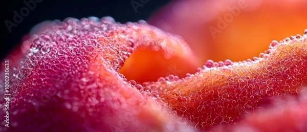 Obraz  A tight shot of a pink bloom, adorned with droplets on its petals and saturated center