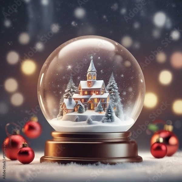 Fototapeta Enchanting Snow Globe Christmas Scene by AI Technology