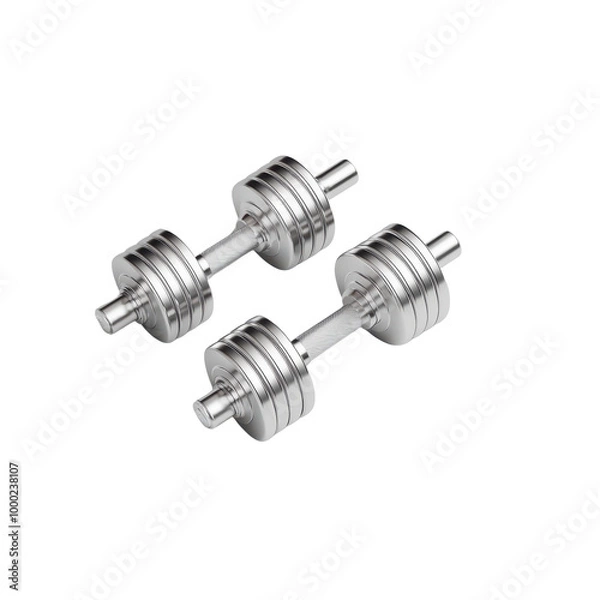 Fototapeta Silver dumbbells isolated on transparent background for fitness and gym enthusiasts.