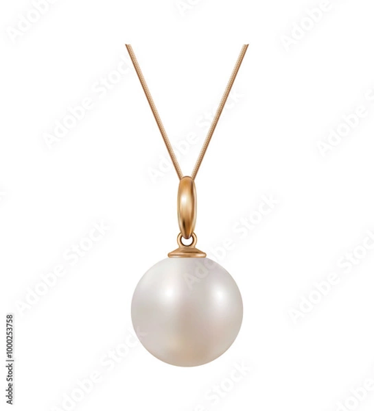 Fototapeta Gold pendant with pearl on chain Vector illustration