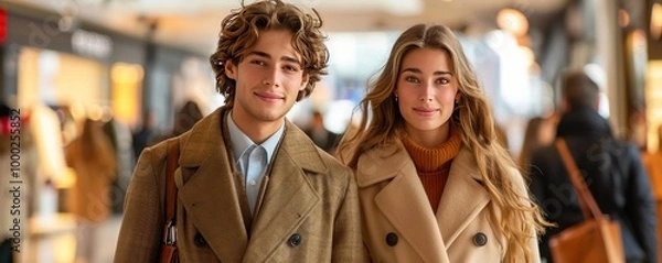 Obraz Stylish young couple walking through a busy shopping center