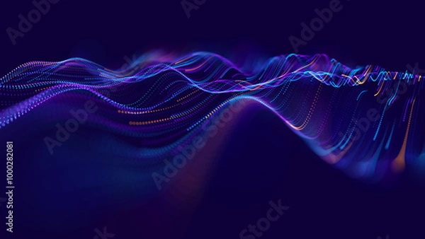Obraz Cyber Big Data Flow Particles Bokeh. Digital Neural Network. Concept of AI Artificial Intelligence Technology Machine Deep Learning. Digital Communication. Science Technology Presentation Vector.
