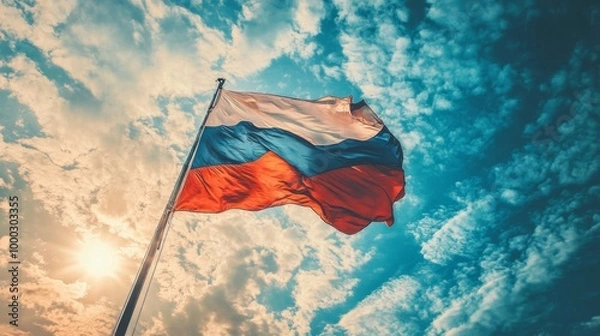 Fototapeta Russian Flag Against Sky