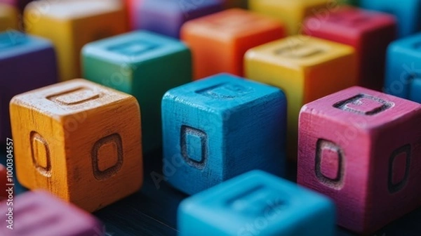 Fototapeta Colorful wooden blocks with numbers