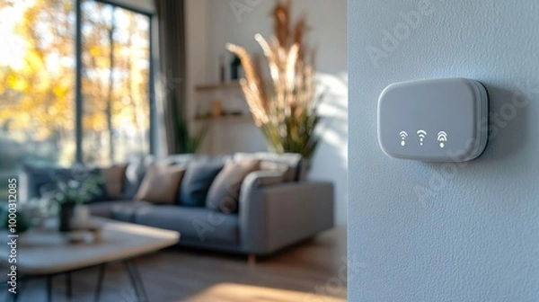 Fototapeta Smart Home Living Room with WiFi Device
