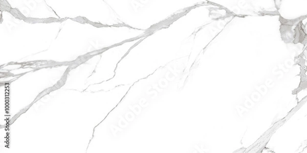 Fototapeta White Statuario Marble with Grey Veins, Used for Interior Kitchen or Bathroom Design, Ceramic Digital Printed tile, Natural Pattern Texture Background, Polished Finish with Soft Surface.