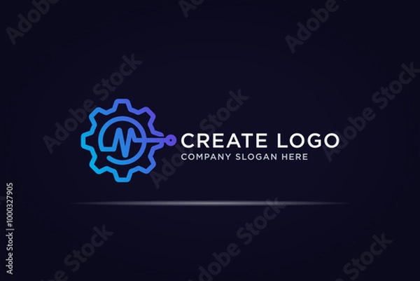 Fototapeta gear pulse technology logo using single line