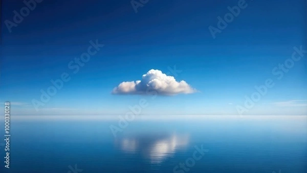 Fototapeta Fluffy Clouds in the Skyline Floating Above the Ocean Sea Water: Majestic Cloud Formations and Scenic Sky Views for Atmospheric Visuals for Poster and Digital Design Projects
