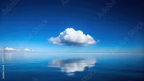 Fototapeta Fluffy Clouds in the Skyline Floating Above the Ocean Sea Water: Majestic Cloud Formations and Scenic Sky Views for Atmospheric Visuals for Poster and Digital Design Projects