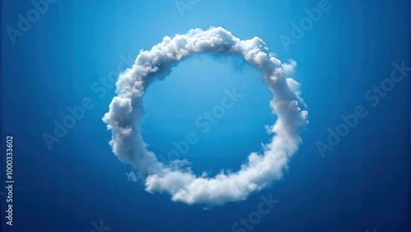 Fototapeta Fluffy Round Doughnut Frame Clouds in the Skyline: Majestic Cloud Formations and Scenic Sky Views for Atmospheric Visuals for Poster and Digital Design Projects