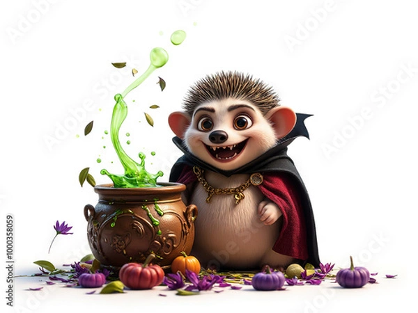 Fototapeta Cute Vampire Hedgehog Halloween Potion  - Generated by Generative AI