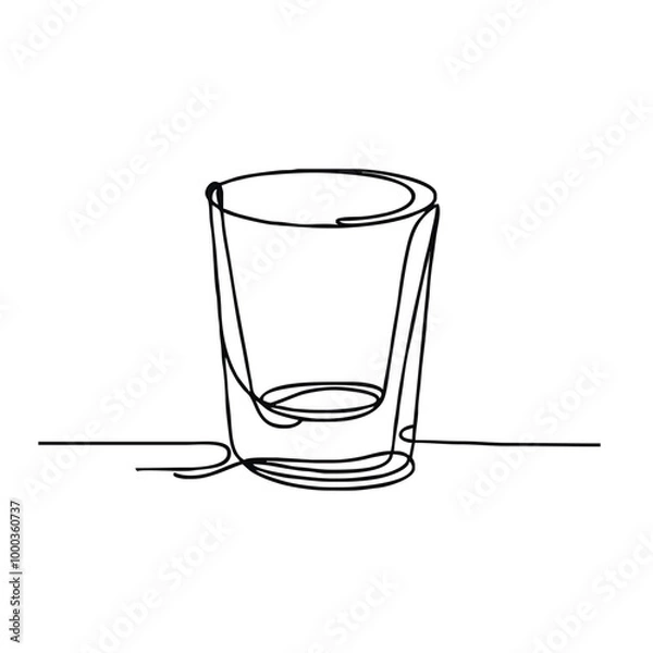 Fototapeta Shot glass. Icon. Vector drawing. One-line drawing. A simple drawing depicting a continuous line of a tableware item for a liquid or drink.