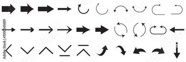 Obraz Set arrow icons. Collection different arrows sign. Set different cursor arrow direction symbols in flat style. Black arrows icons – stock vector