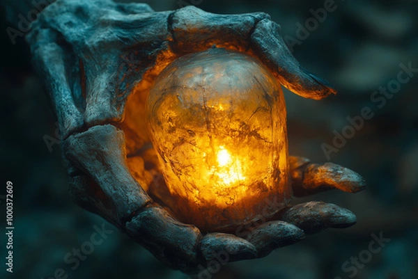 Obraz skeleton hand holding a spooky lantern