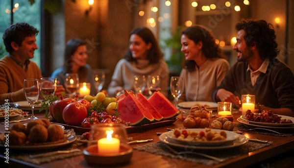 Obraz Friends Enjoying Dinner Together.