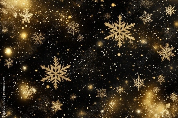 Fototapeta Golden snowflakes glowing against a sparkling background symbolizing festive winter charm elegant holiday decor and seasonal celebration