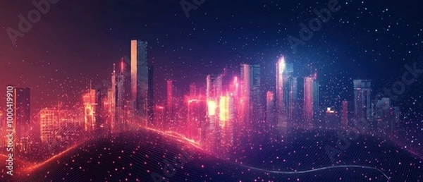 Fototapeta Smart city with big data connection technology concep