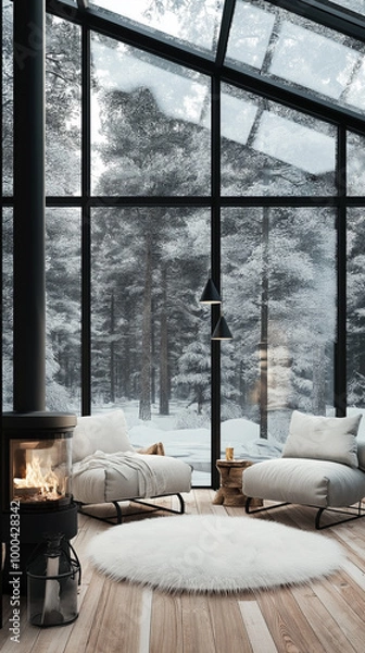 Obraz Interior design living room with fireplace. 