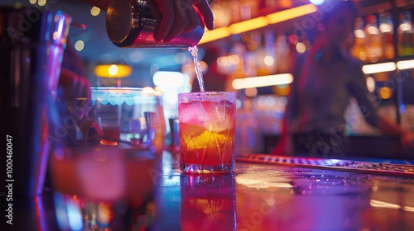 Obraz Barman pouring cocktail in nightclub, entertainment drinks and service industry 
