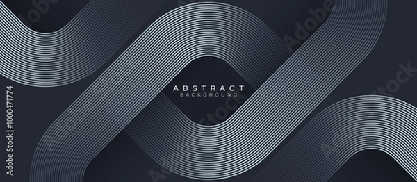 Fototapeta Abstract silver geometric lines on black background. Shiny lines pattern. Modern elegant graphic design. Suit for banner, cover, poster, brochure, booklet, flyer, card, website. Vector illustration