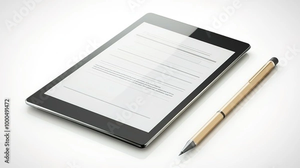 Fototapeta A sleek tablet positioned alongside a registration paper, showcasing a clean design and modern technology. 