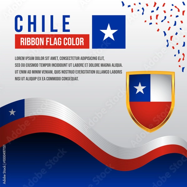Obraz Chile ribbon flag with Shield flag and decoration