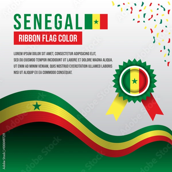 Fototapeta Senegal ribbon flag with Flag badge and decoration