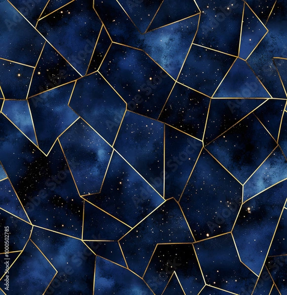Fototapeta Geometric Abstract Pattern with Glowing Golden Lines and Starry Background