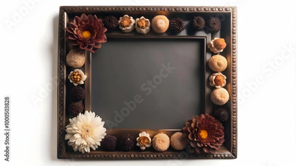 Fototapeta 3D Floating Flowers & Sweets Frame with Copy Space - Bhai Dooj Celebration Design, Visually Balanced Layout in Wide Angle