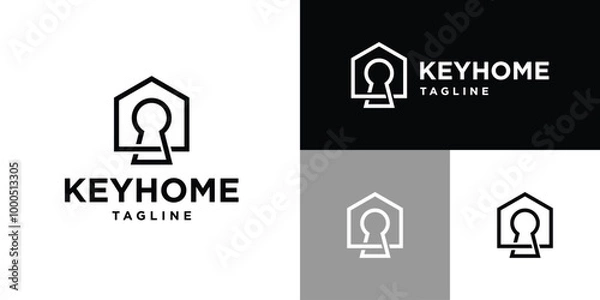 Fototapeta Vector design template of combination house with key logo. Real estate, protection, security, rental, hotel. Icon symbol EPS 10.