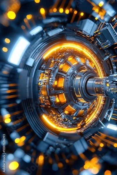 Fototapeta Futuristic Technology Abstract Background in Orange Glow