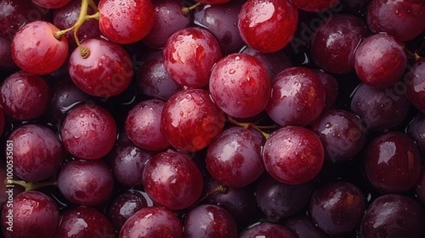 Fototapeta A bunch of grapes are wet and shiny