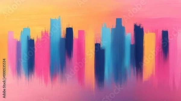 Fototapeta Abstract City Skyline Painting with Vibrant Colors and Brushstrokes
