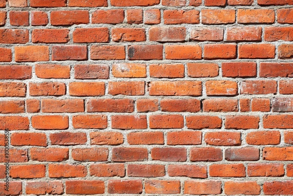 Obraz Red brick wall background with visible textures and patterns, perfect for creative projects or adding a nostalgic and timeless touch to any space.