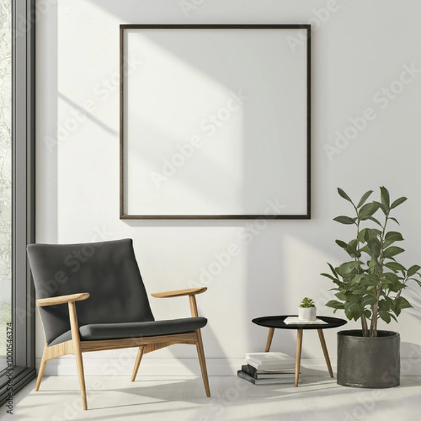 Fototapeta Blank Square Wall Art Frame In 1:1 Size For Mockup, Perfect For Showing Art Or Making A Visual Impression How The Art Piece Will Hang On The Wall