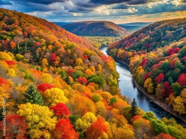 Fototapeta Vibrant Autumn Colors of Fall Foliage in the Delaware Water Gap National Recreation Area