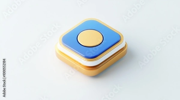 Fototapeta A colorful, modern button design with layered shapes and a central circular element.