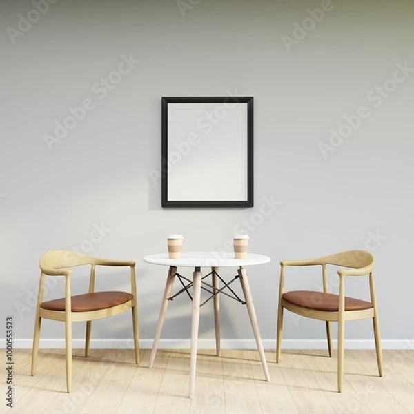 Fototapeta Mockup frame on table in living room interior on empty white wall background.