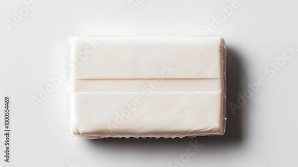 Fototapeta A simple white bar of soap on a light background, emphasizing cleanliness and minimalism.
