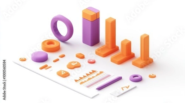 Obraz 3D graphic elements representing data visualization and analytics.