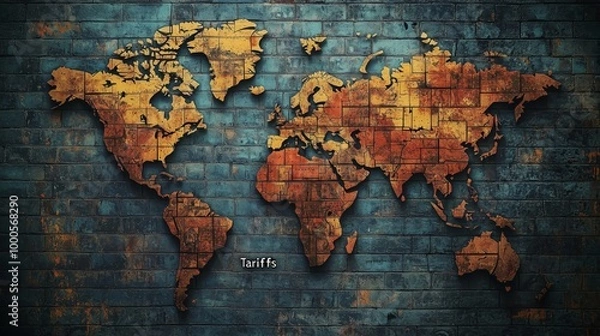 Fototapeta World Map with Walls and Tariff Labels