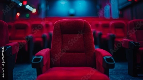 Fototapeta A Single Red Theater Seat in a Row of Seats