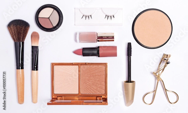 Obraz Cosmetics set on white background, top view