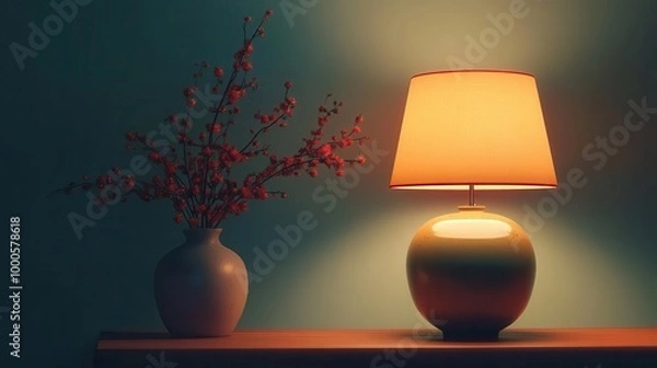 Fototapeta Japanese ceramic lamp flat design front view home decor style 3D render Triadic Color Scheme