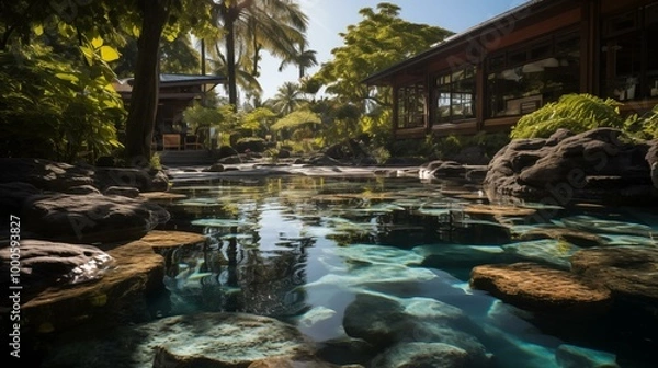 Fototapeta A beautiful pond with a lot of rocks and trees