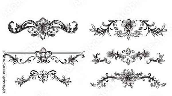 Fototapeta Elegant Floral Ornamental Scroll Patterns for Luxury Graphic Design and