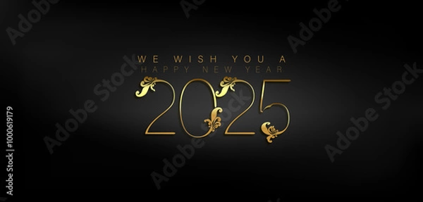 Fototapeta We Wish You A Happy New Year 2025 Gold Text And Beautiful Design