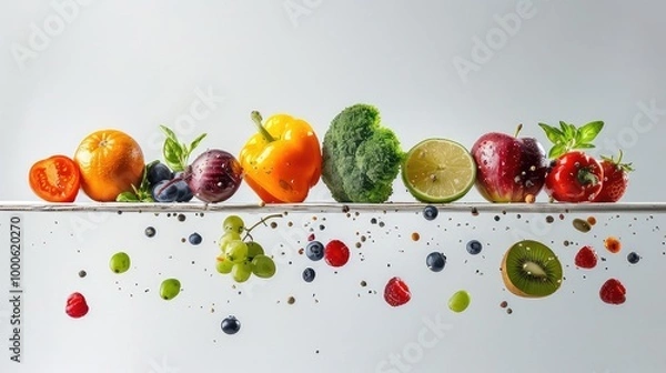 Fototapeta Balanced diet pyramid with various healthy foods displayed generated with AI